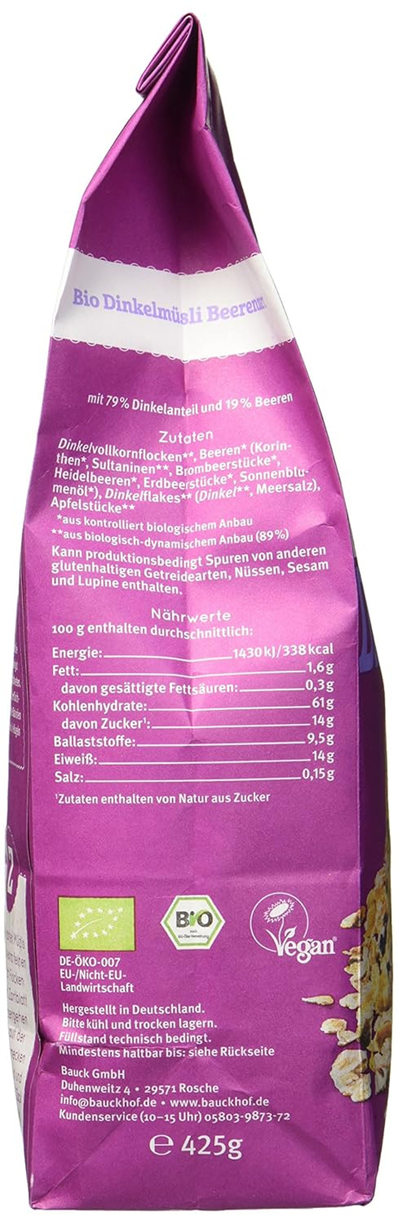 Hof dinkelbärsmakande müsli, osötad, 425 g