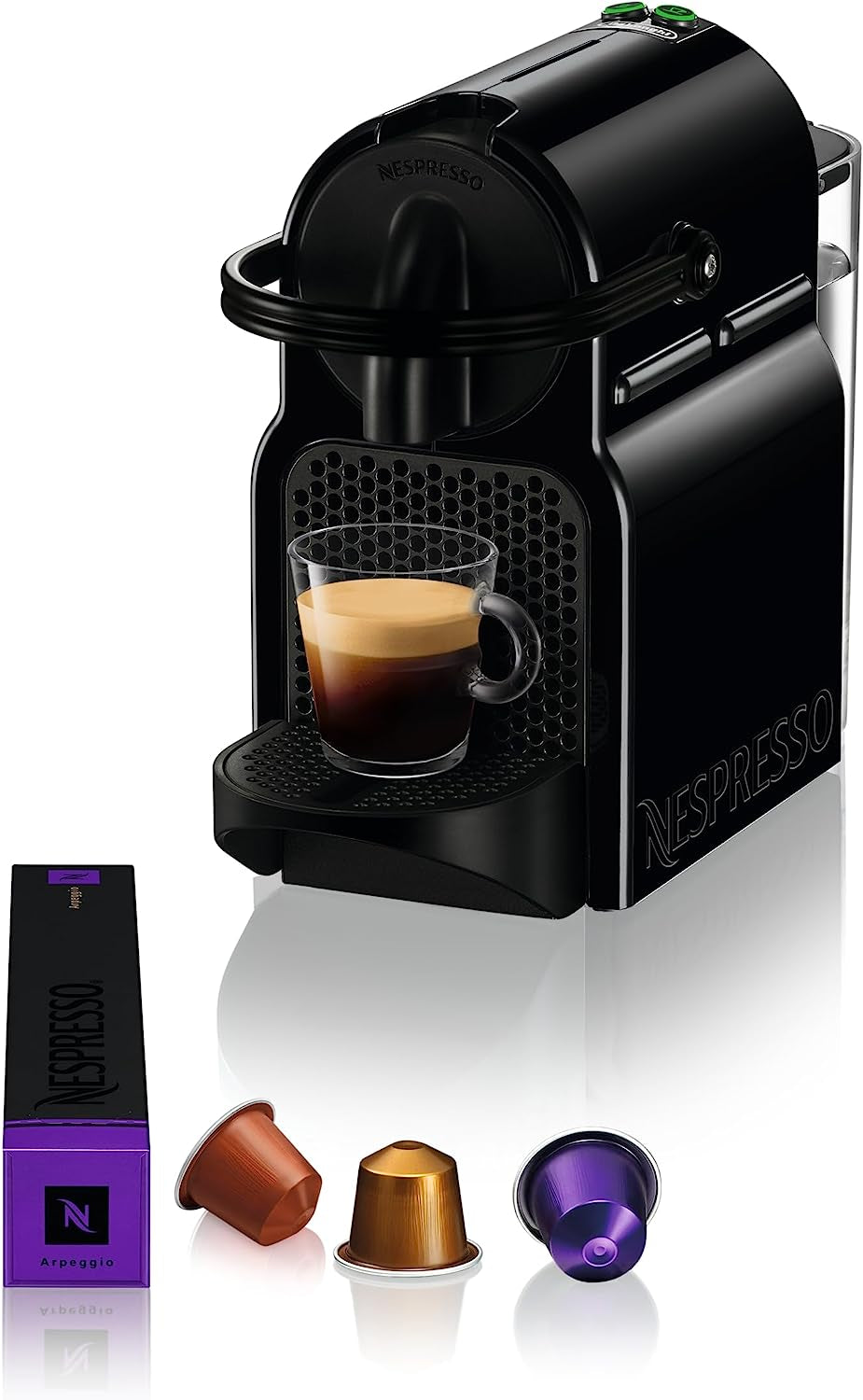 Nespresso kapsel espressomaskin De'Longhi EN 80.B Inissia, högtryckspump och energisparfunktion, automatisk avstängning efter 9 minuter, koppvolym för espresso och lungo, 0,7 l vattentank, svart