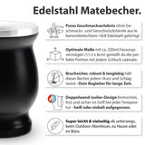 Mate Bio Tea Set ● 3 sortiment av Mate + Dubbelväggig Mate-mugg i rostfritt stål + Bombilla + Brygganvisningar (svart)
