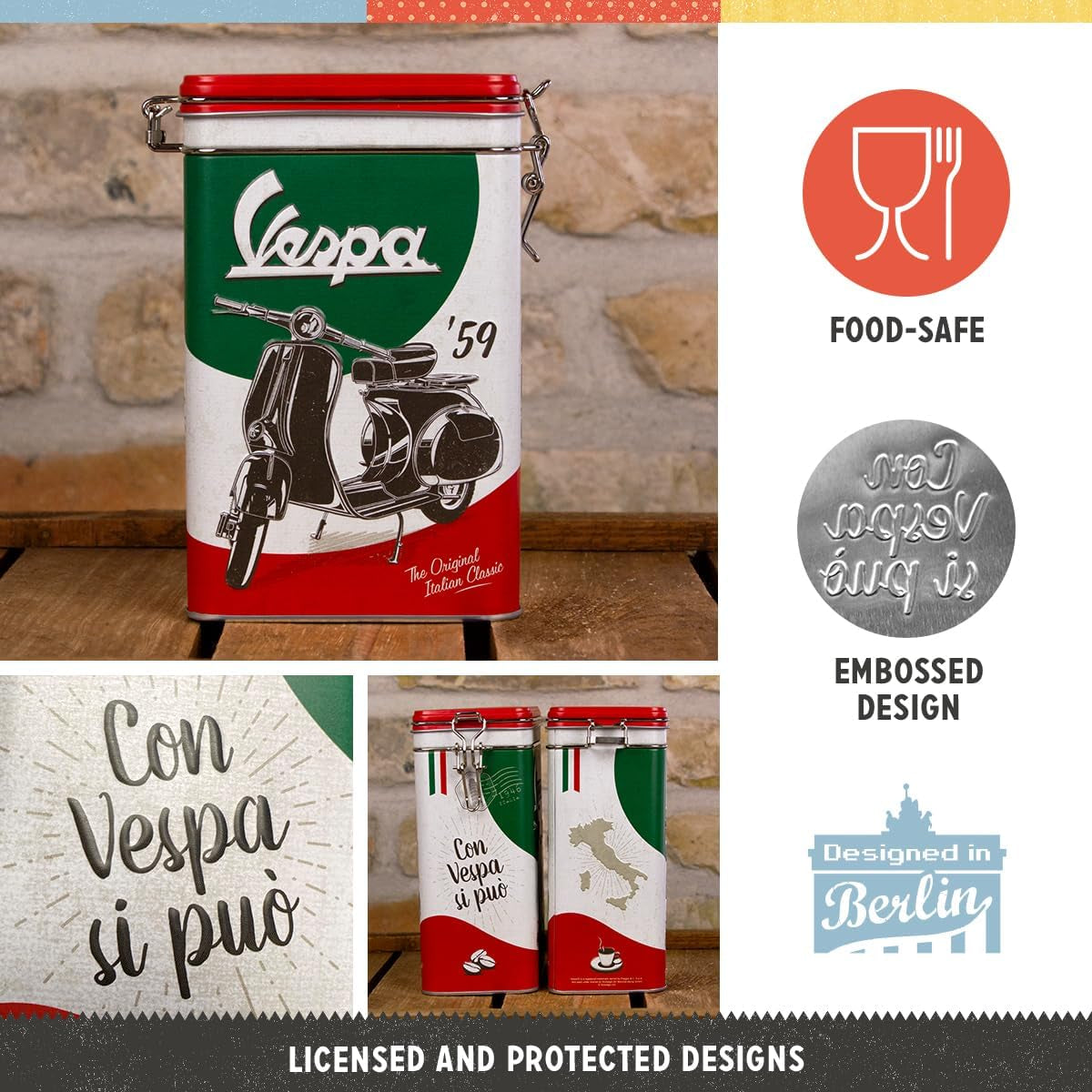 Nostalgic-Art Retro Coffee Box, 1,3 L, Vespa - Italiensk klassiker - Presentidé för skoterfans, Original Licensierad produkt (OLP), Vintage Design Workshop Decoration, Vintage Design Workshop Decoration Mat Förvaringslådor Naty Shop