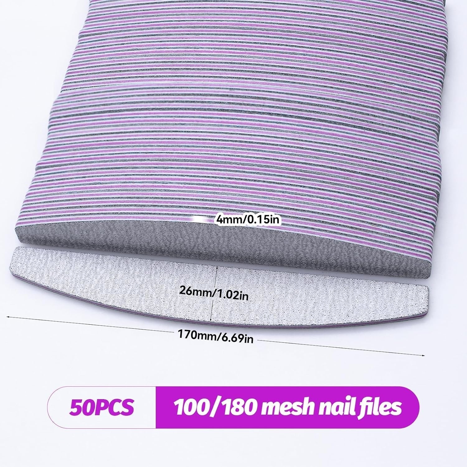 50 Stück Nagelfeile 100/180, Halbmond Nagelfeilen Für Gelnägel, Doppelseitige Nagelfeilen Set, Nagelfil, Grit Disponibel Nagelfil Für Nagelstudios DIY Nail Art Zuhause, Weiß