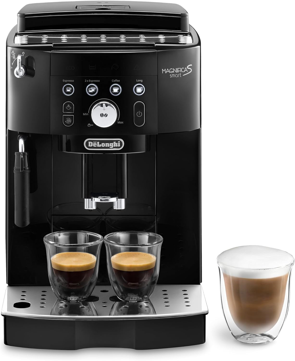 De'Longhi Magnifica S Smart ECAM 230.13.B Helautomatisk espressomaskin med mjölkskummare för cappuccino, espresso, kaffe och långkaffe, direktvalsknappar och vridreglage, 2-koppsfunktion, svart