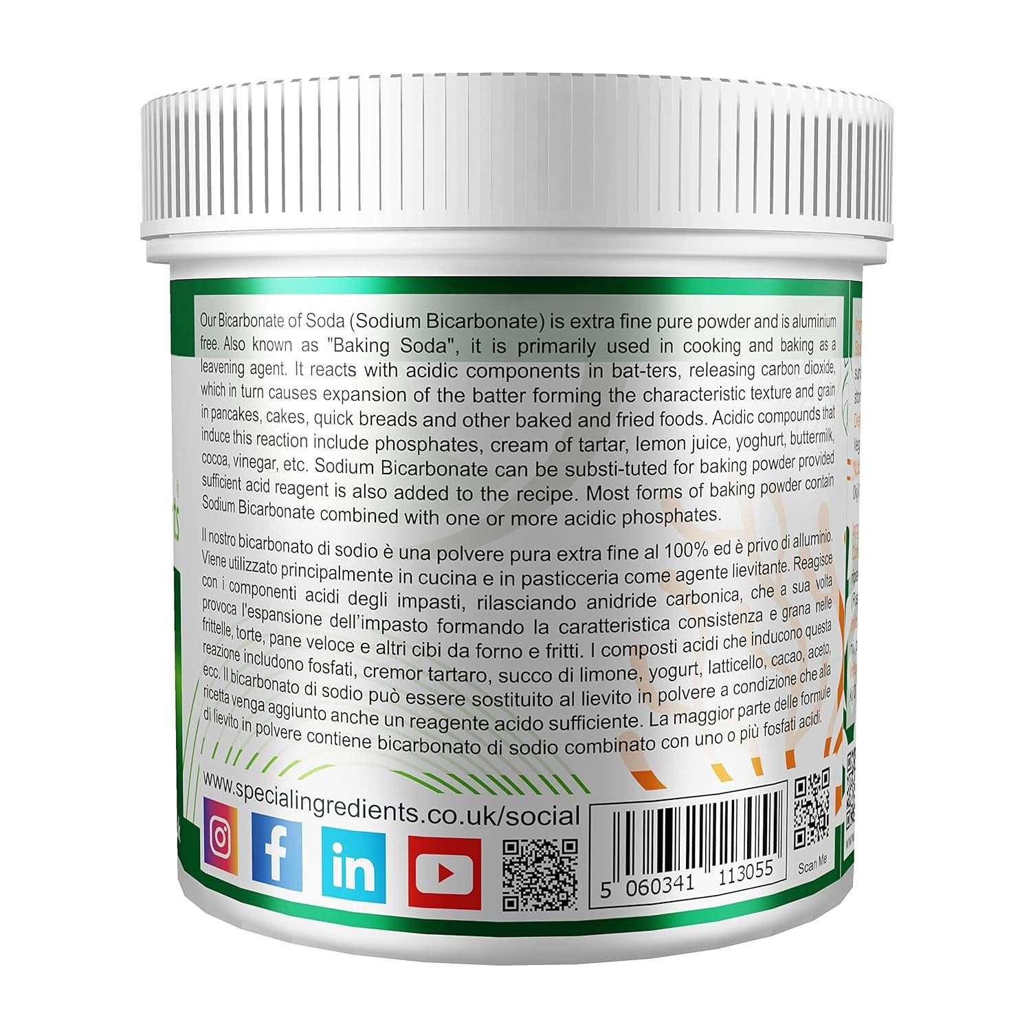 Specialingredienser Natriumbikarbonat - Premium Qualität Extra Fint Powder, Vegan, Gvo-Frei, Glutenfrei - Recycelbarer Behälter Kitchen Naty Shop
