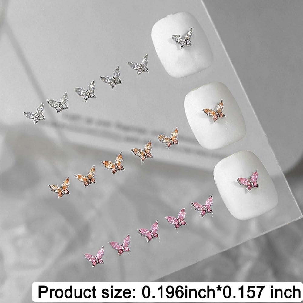 Mini Butterfly Zircon Nail Nyckelringar Y2K Vit Champagne Rosa Rhinestone Crystal Butterfly Nyckelringar Nails 3D Butterfly Nail Design Nyckelringar Butterfly Nails Dekoration Nail Art Nyckelringar Nageltillbehör