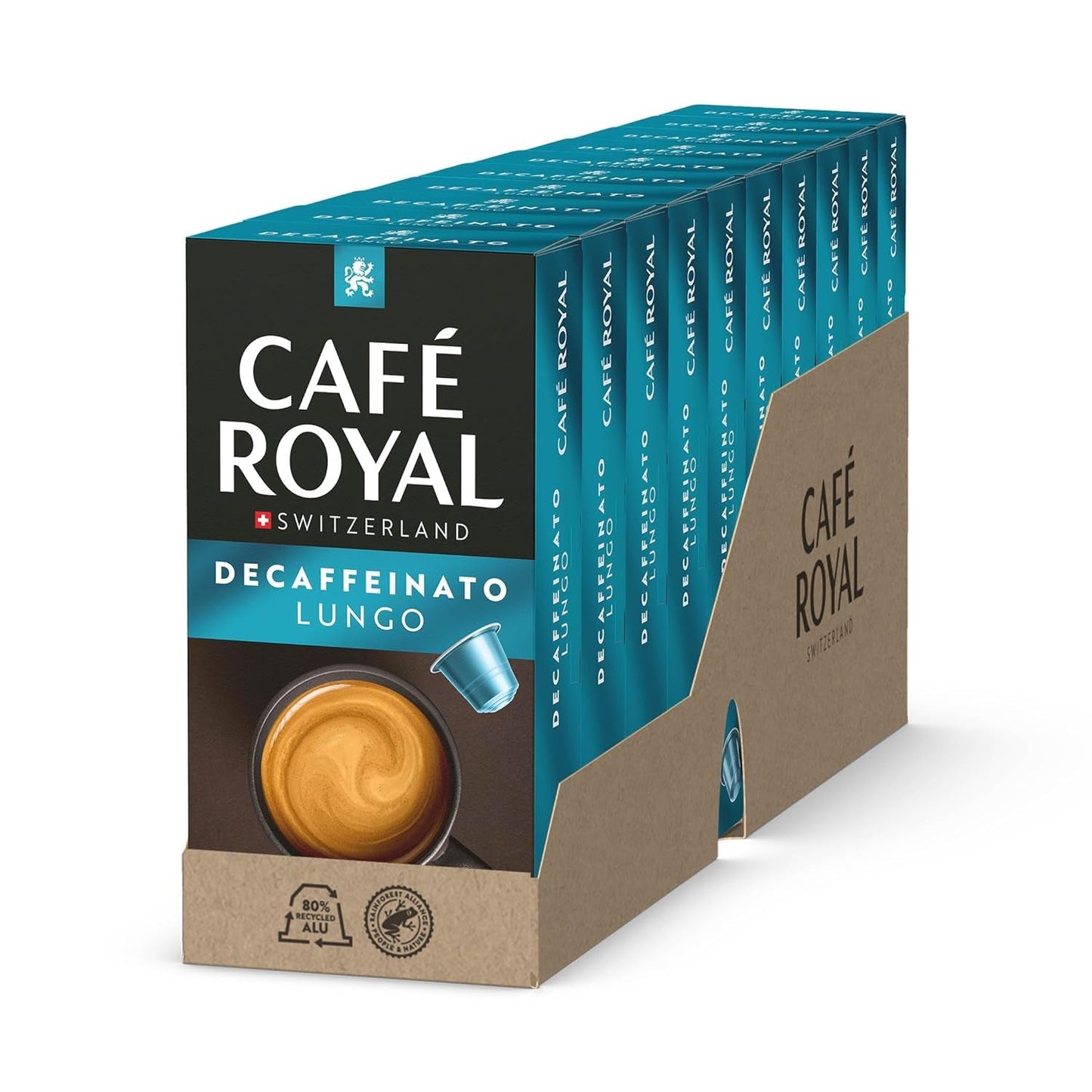 Café Royal Lungo Decaffeinato – Nespresso®-kompatibla kaffekapslar, 100 % Arabica, Intensität 5/12, Rainforest Alliance, koffeinfri, 100 kapslar