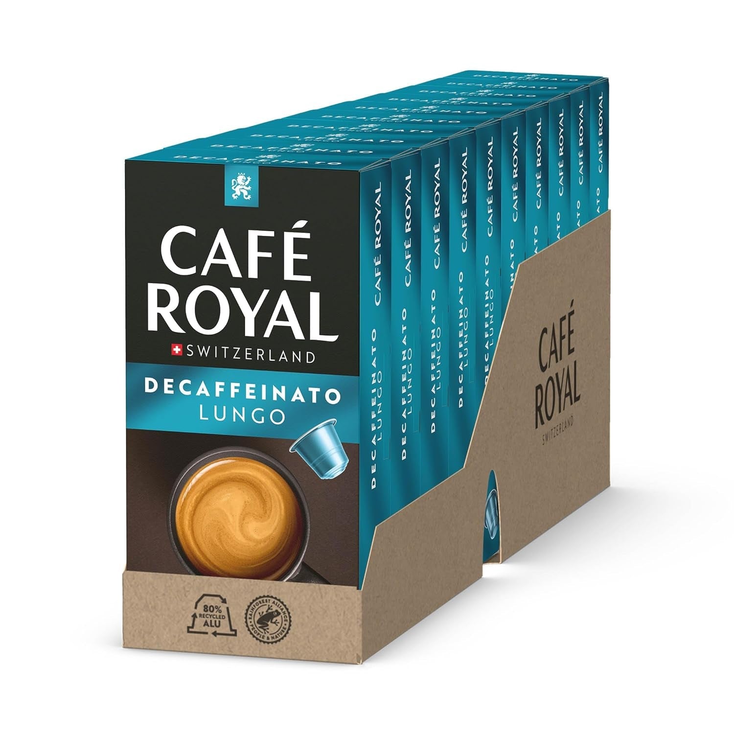 Café Royal Lungo Decaffeinato – Nespresso®-kompatibla kaffekapslar, 100 % Arabica, Intensität 5/12, Rainforest Alliance, koffeinfri, 100 kapslar