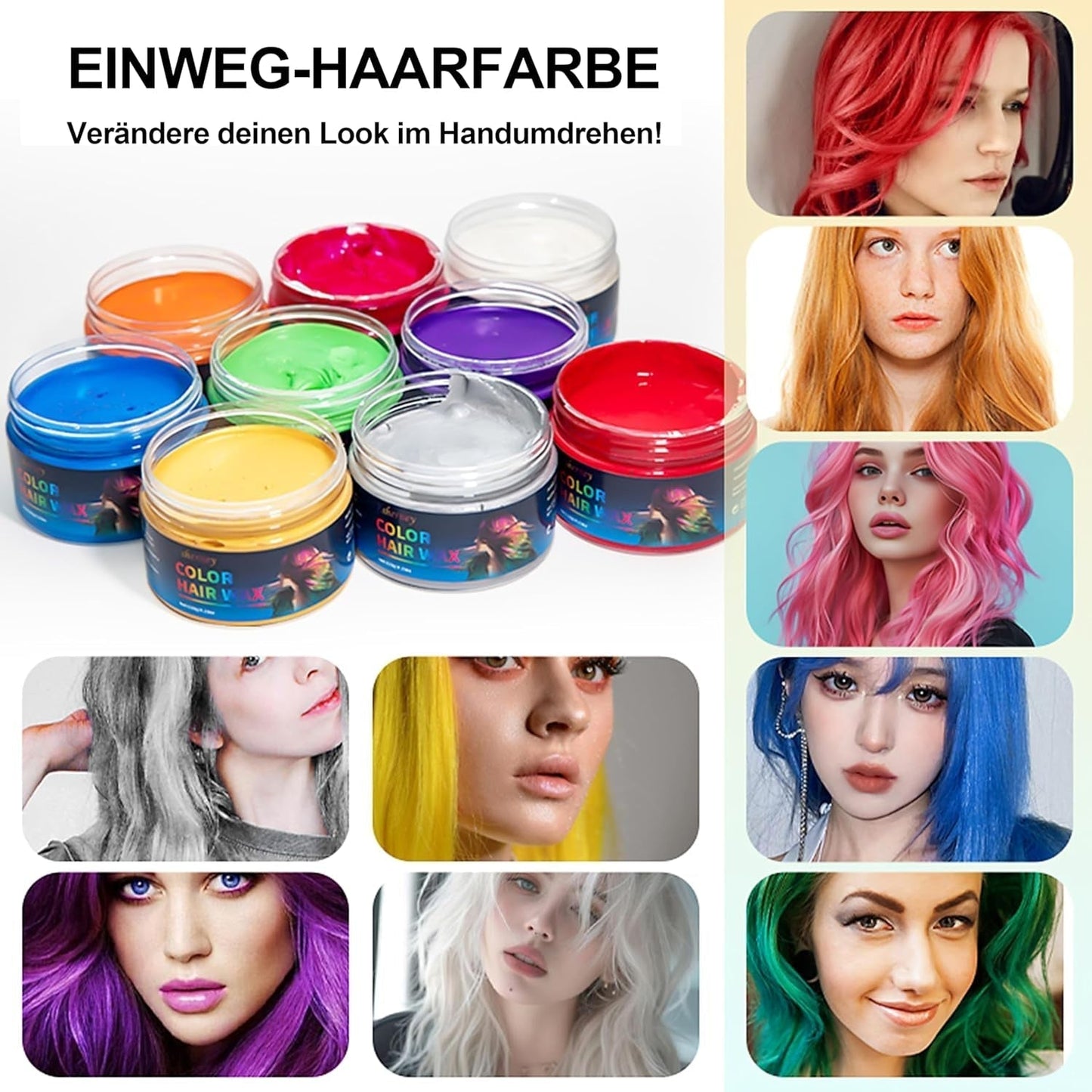Temporary Green Hair Dye - Hårfärgsvax, hårton för män kvinnor, naturligt hårpomada, Color Clip Hårfärgningsvax för Crazy Party Hårfärg (4,23 oz, Grön) Naty Shop Hårfärgning