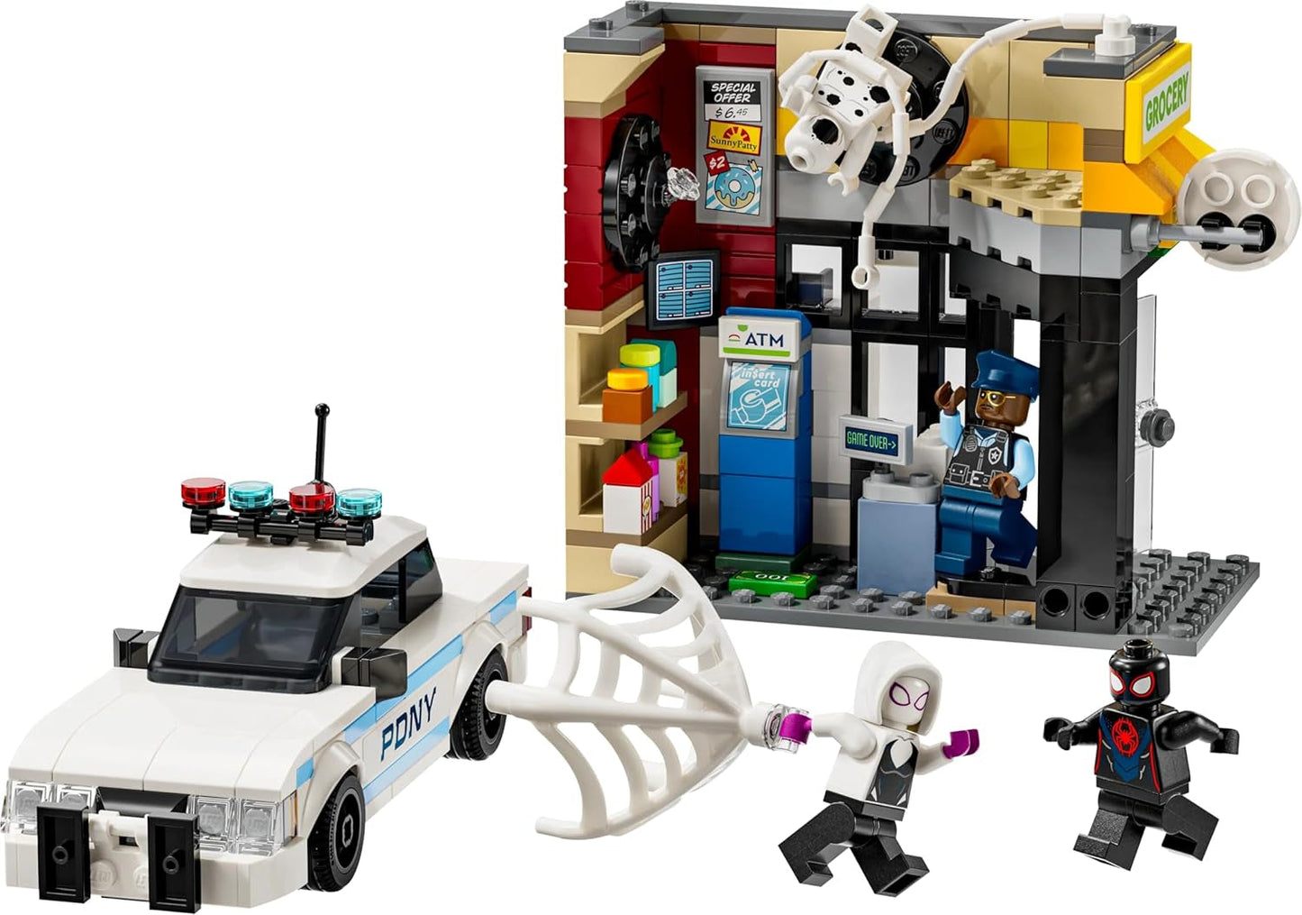LEGO Marvel Spider-Verse: Miles Morales vs. Spot - Superhjältelekset med leksaksbil - 4 minifigurer och minimarknad - Present till pojkar och flickor i åldern 9+ 76311 Byggset Besuche den LEGO-Store