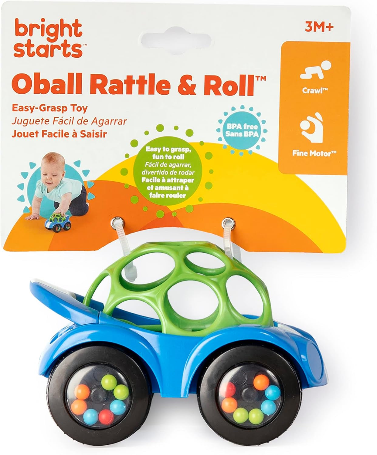 Bright Starts Oball Rattle Toy Bilmotoraktivitetsleksak för spädbarn och småbarn från 3 månader 1 Styck Slumpmässig färg Blå eller Röd Babyleksaker Naty Shop
