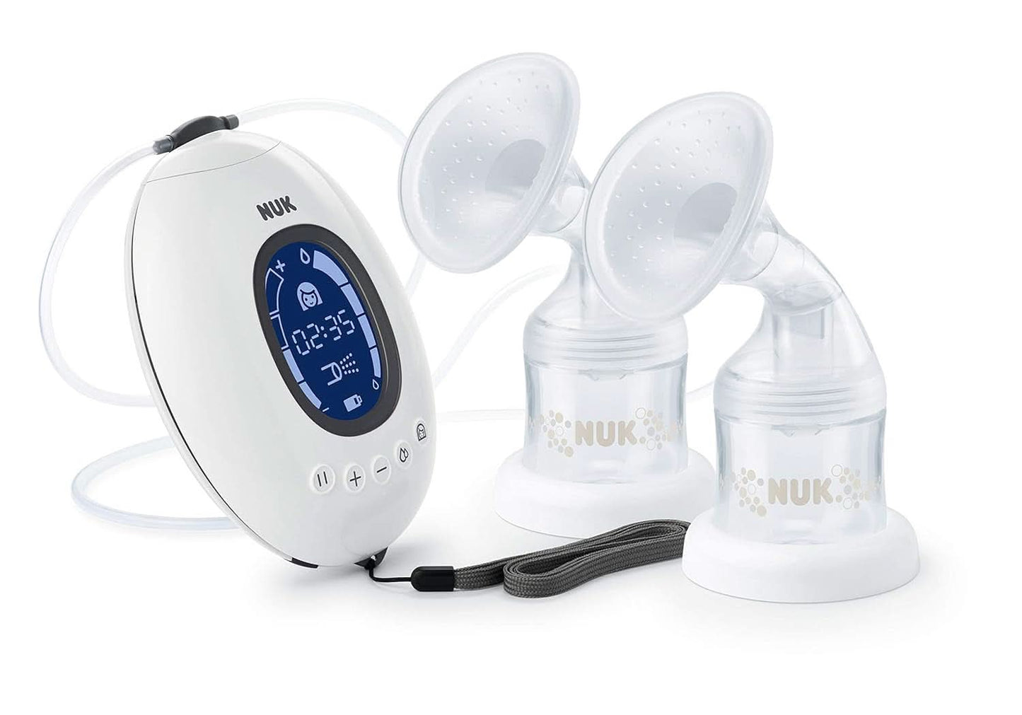 NUK Nature Sense dubbel elektrisk bröstpump | Med batteri, LCD display 2X behållare för bröstmjölk på 150 ml Tillbehör Mat och Amning Bebe Naty Shop Dubbel bröstpump
