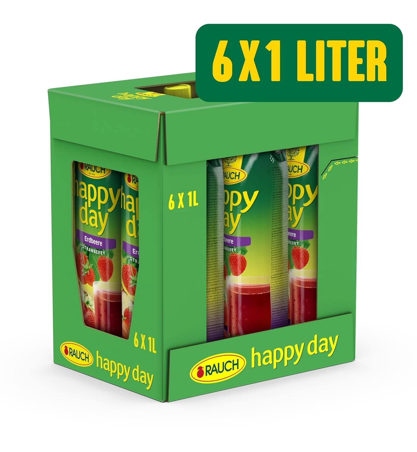 Rauch Happy Day Strawberry | Intensiv jordgubbssmak | Raffinerad med äpplen och citron | 6X 1 liter, Tetra Prisma Alkoholfria drycker Naty Shop