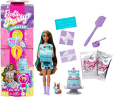 Barbie-festdocka oförpackad och tillbehör Födelsedagshusdjursserie 10 stjärnset för överraskningsfest inklusive färgskiftande effekt & tårtdekorationer JFG72