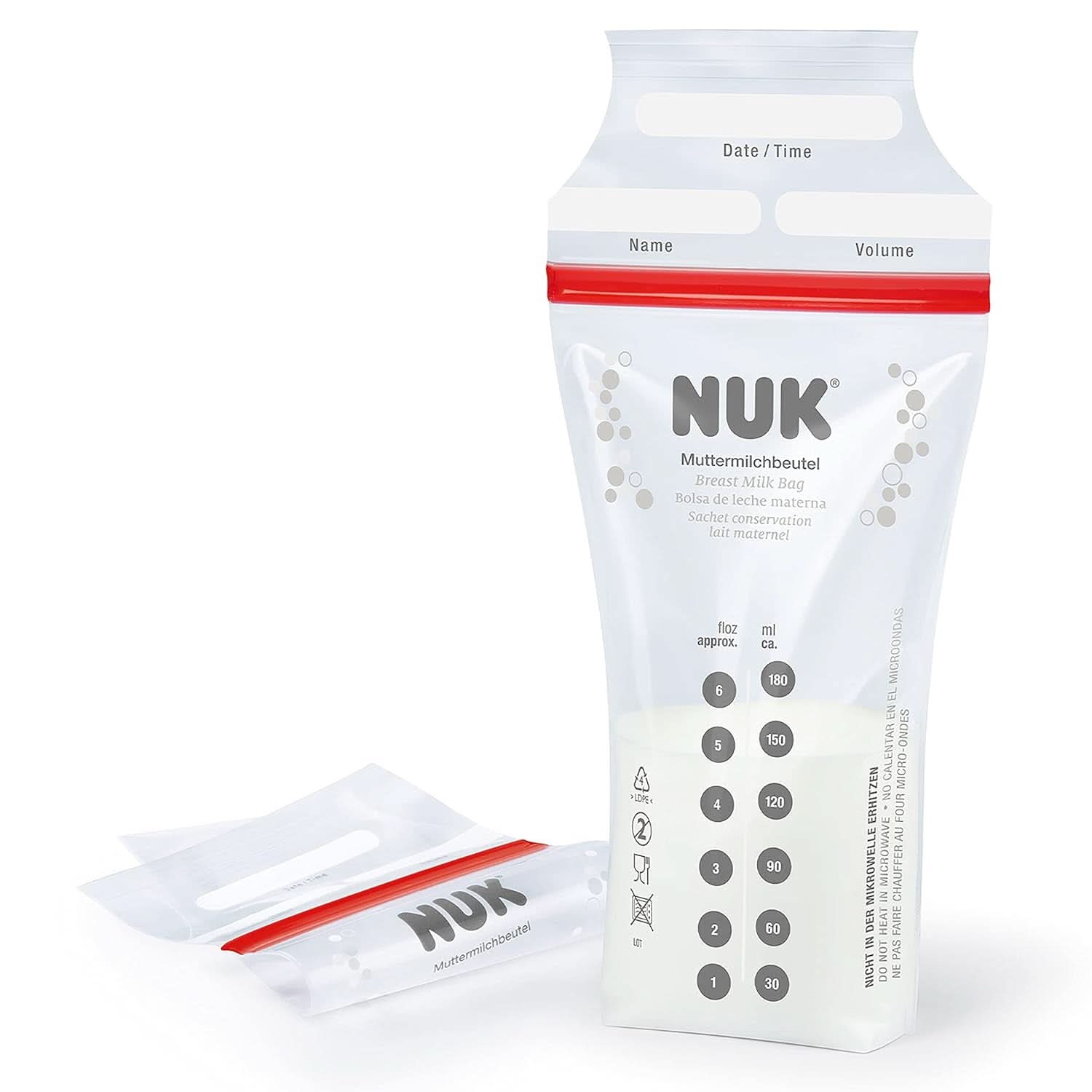 NUK bröstmjölkspåsar, som sparar utrymme och kan användas direkt, 180 ml, 25 st, genomskinliga Tillbehör Mat och Amning Bebe Naty Shop