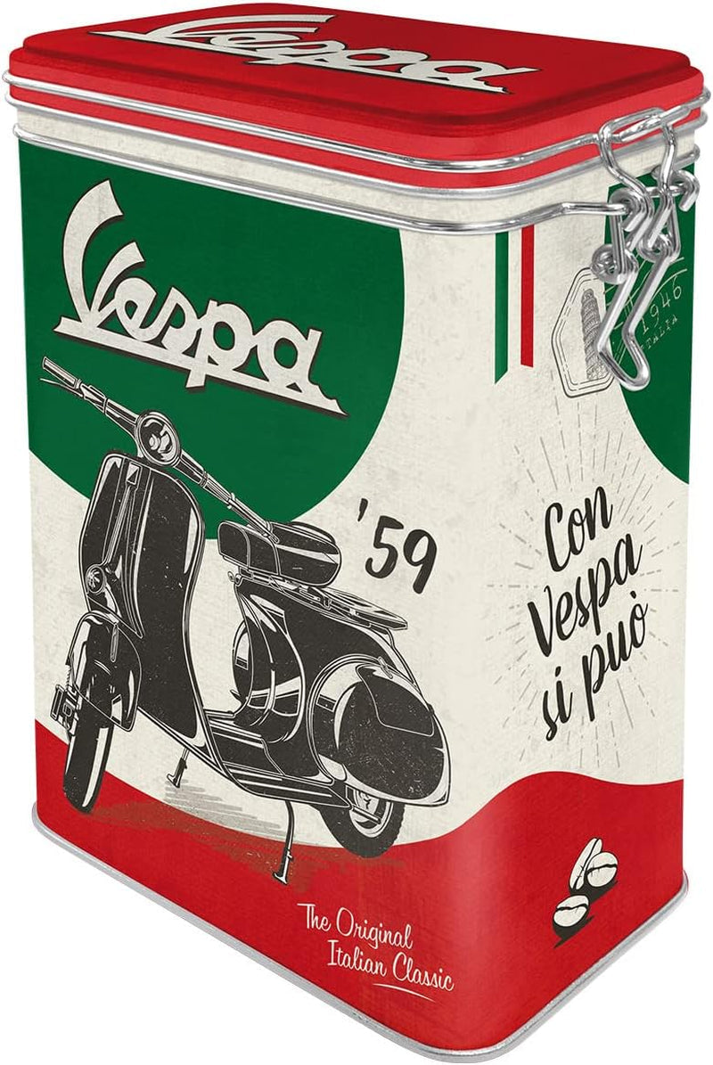 Nostalgic-Art Retro Kaffekartong, 1,3L, Vespa - Italiensk Klassiker - Presentidé för skoterfans, Original Licensierad Produkt (OLP), Vintage Design Verkstadsdekoration, Vintage Design Verkstadsdekoration Matförvaringslådor Naty Shop Standardtitel