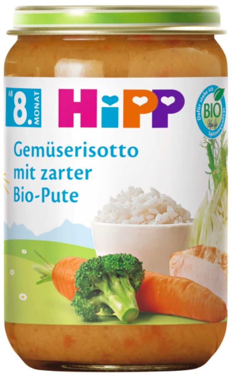 HiPP grönsaksrisotto med ekologisk mör kalkon (6 x 220g), måltid från 8 månader, utan tillsatt salt, med Omega-3, av bästa ekologiska kvalitet