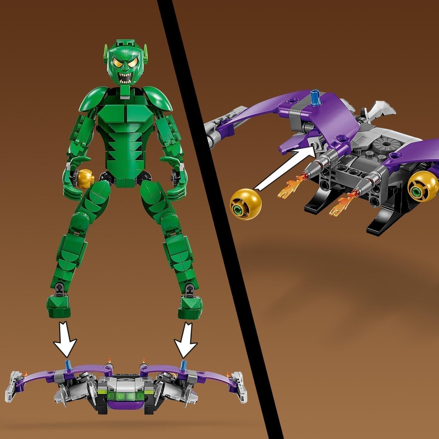 LEGO Marvel Green Goblin Byggfigur, Superskurk rörlig byggleksak för barn 8+, pojkar och flickor, Spider-Man Universe Set med reglage och pumpabomber, Superhjältepresentidé 76284 Byggset Besuche den LEGO-Store