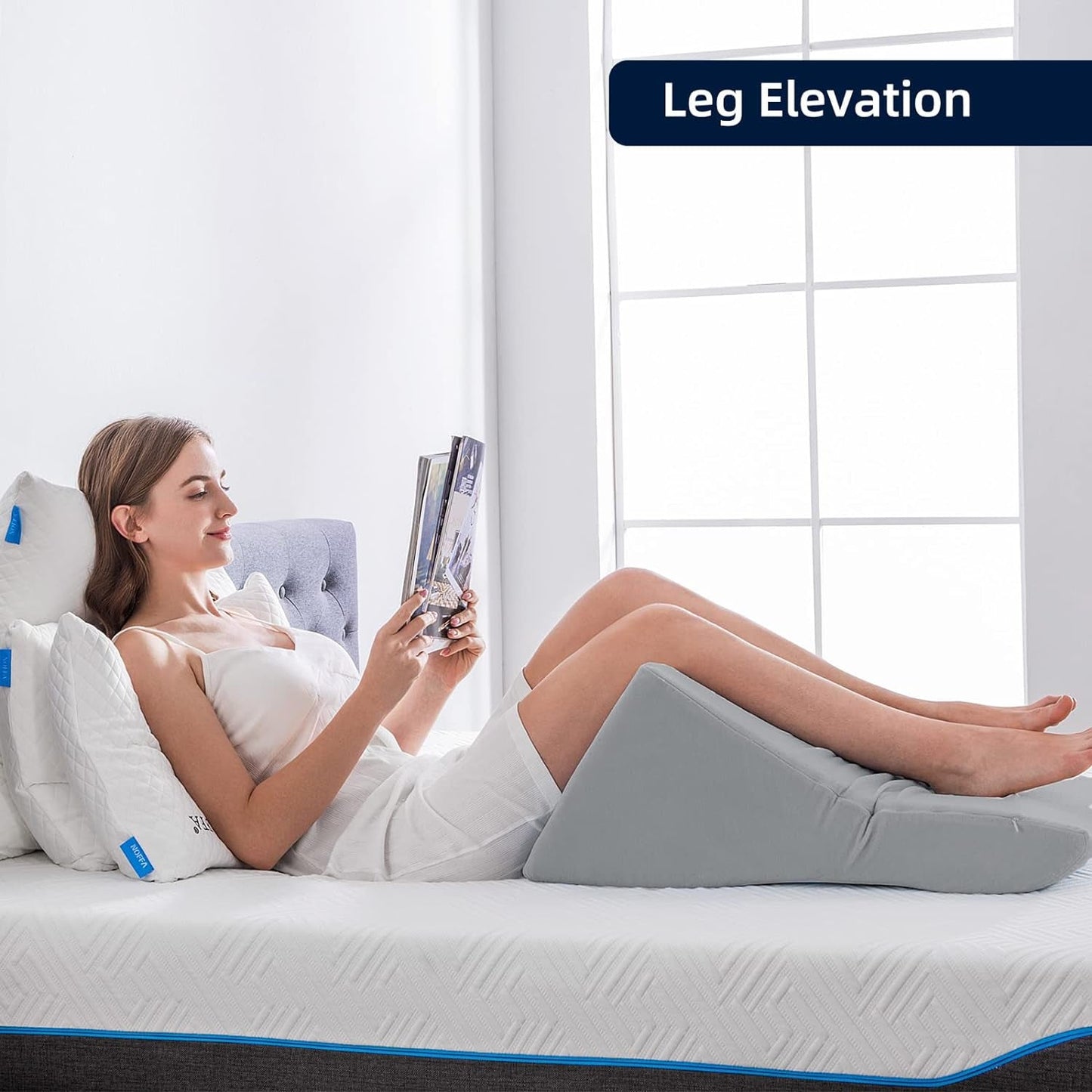 Läskudde för säng och soffa - Memory Foam fjäderkudde - Ergonomisk ryggkudde - Perfekt för att stödja ryggen medan du kopplar av, spelar, läser eller tittar på TV - Bred