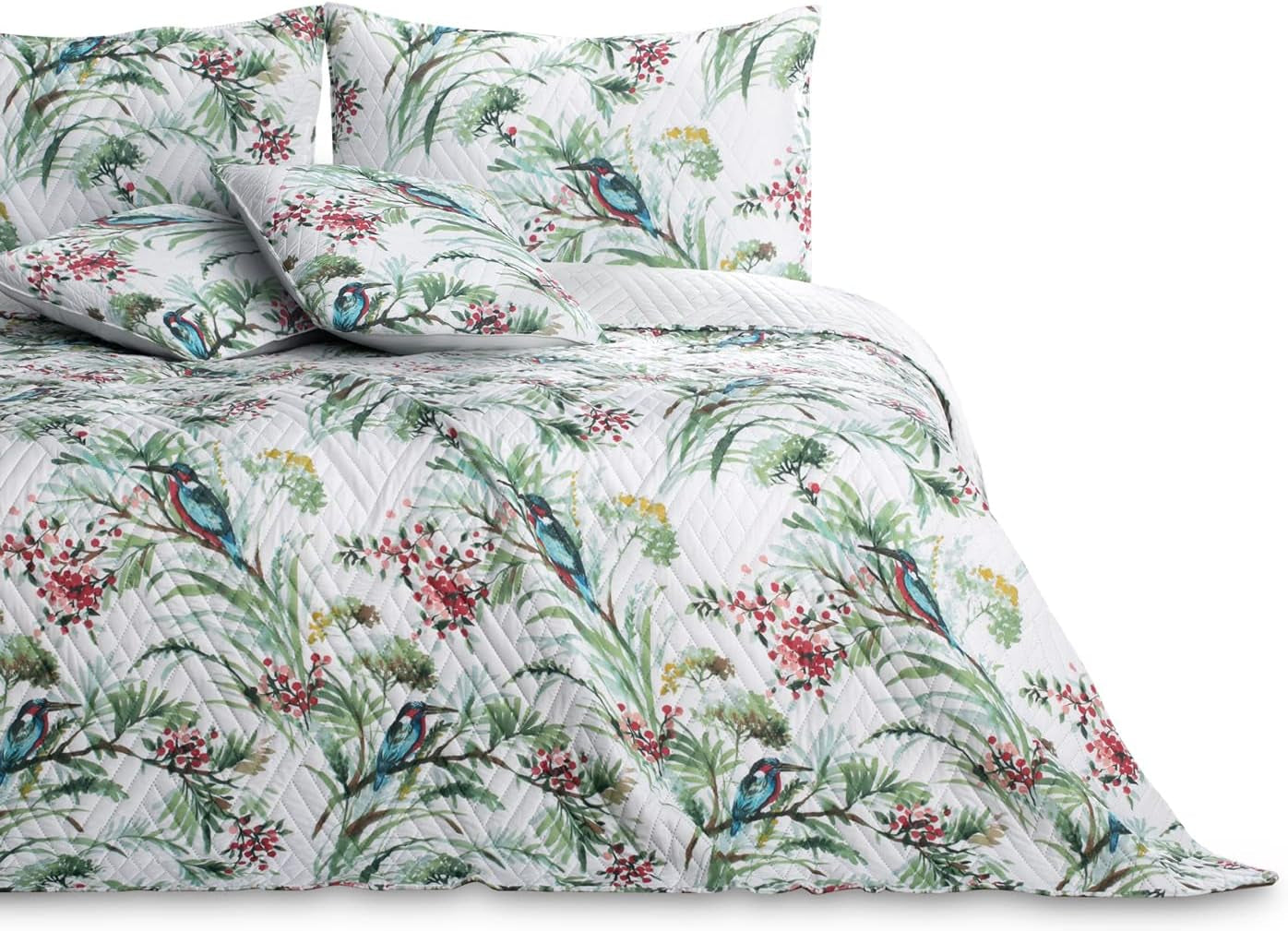Ameliahome Överkast Överkast 260X280 Cm Två sidor Lättskött Quiltning Växtmönster Fågelmönster Flerfärgad Kingfisher Sängar och filtar Besuche den AmeliaHome-Store Kingfisher 260 X 280