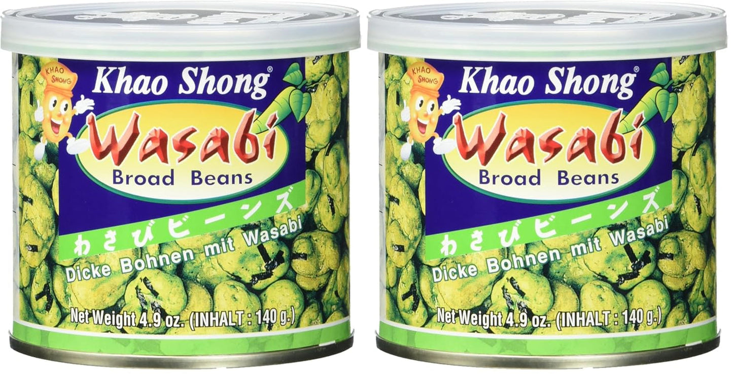 Khao Shong Friterade gröna ärtor med wasabi, krispiga ärtor i en kryddig smet, ett fettsnålt alternativ till nötter, medelkryddigt, 1 140g burk | 140 g (1 förpackning)
