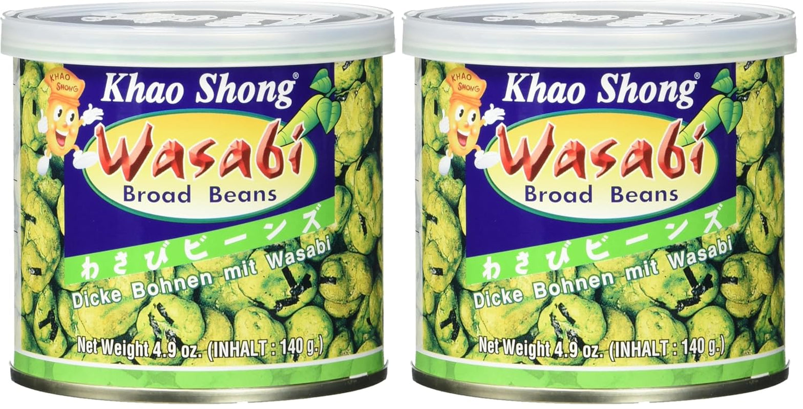 Khao Shong Friterade gröna ärtor med wasabi, krispiga ärtor i en kryddig smet, ett fettsnålt alternativ till nötter, medelkryddigt, 1 140g burk | 140 g (1 förpackning)
