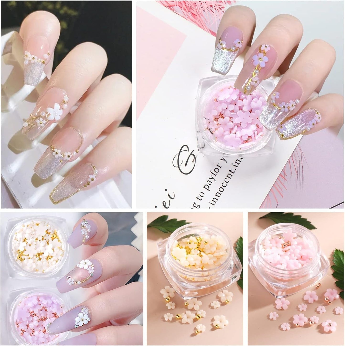 6 Box 3D Flower Nagelkunst Charms, Acryl Flower Nagel Strass Mit Gold Und Silberperlen Ornamenten, Nagel Edelsteine, Nagel Zubehör Für Mädchen, Frauen, DIY Nageldesign, Basteldekoration...