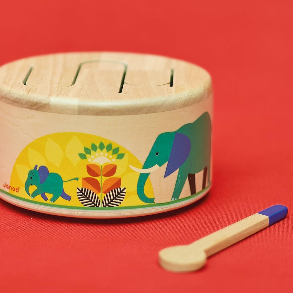 Janod - Gioia Drum - FSC trätrumma + trumma - Rollspel och tidig musikalisk utbildning - Akvarell - Från 18 månader, J07650 Bebe Toys Naty Shop