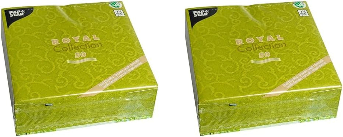 PAPSTAR 50 Servetter ROYAL Collection 1/4-vikt 40 Cm X 40 Cm Olivgrön Casali 84883 Dekorativa servetter Bordsdekorationer för bröllop, dop och catering