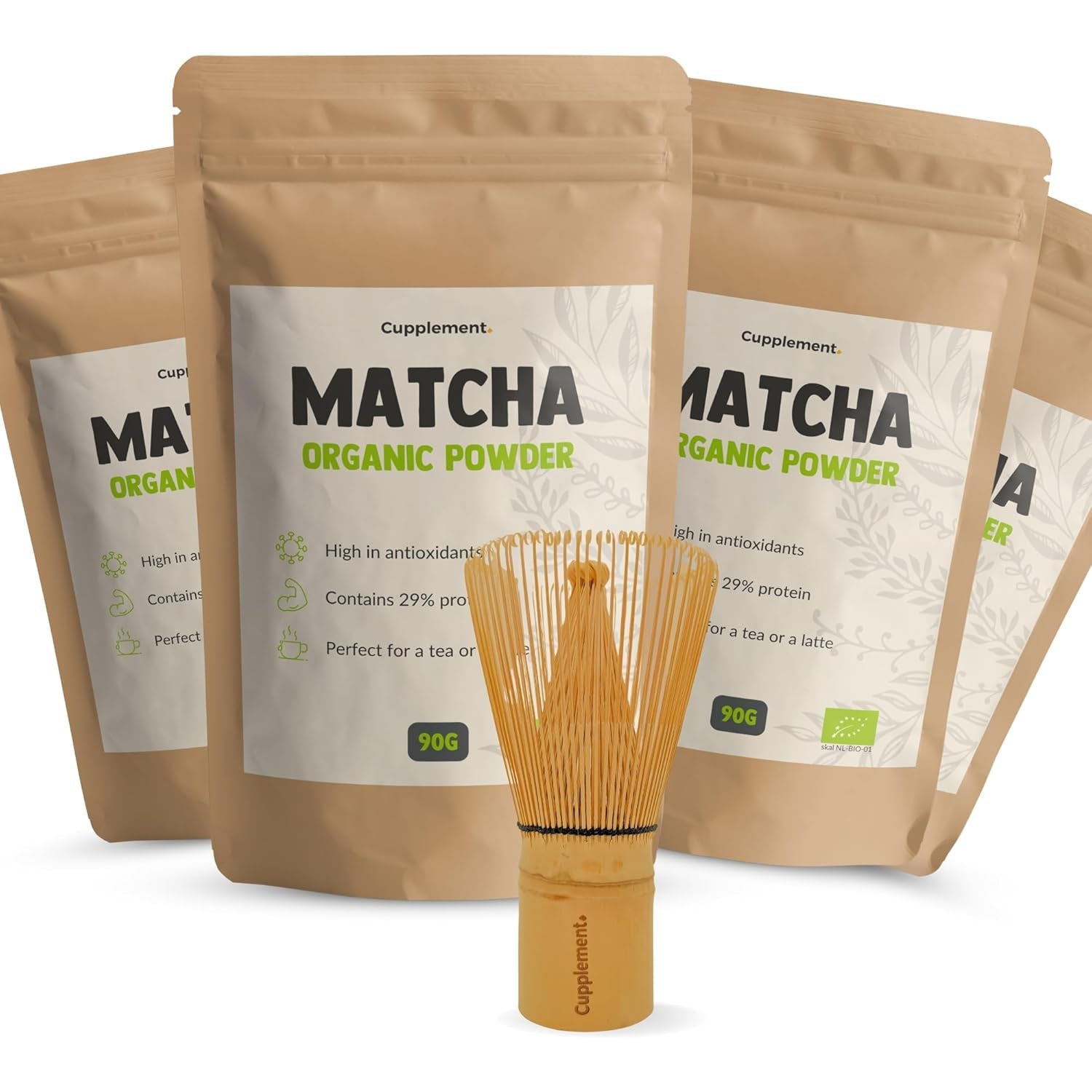 Komplettera Matcha 90 gram ekologiskt - Högsta kvalitet pulveriserat grönt te - Ingen bambuvisp och tråd - Culunary - Nybörjarset - Latte - Visp - Japan - Pulver - Te - Tråd - Påse - Smoothie