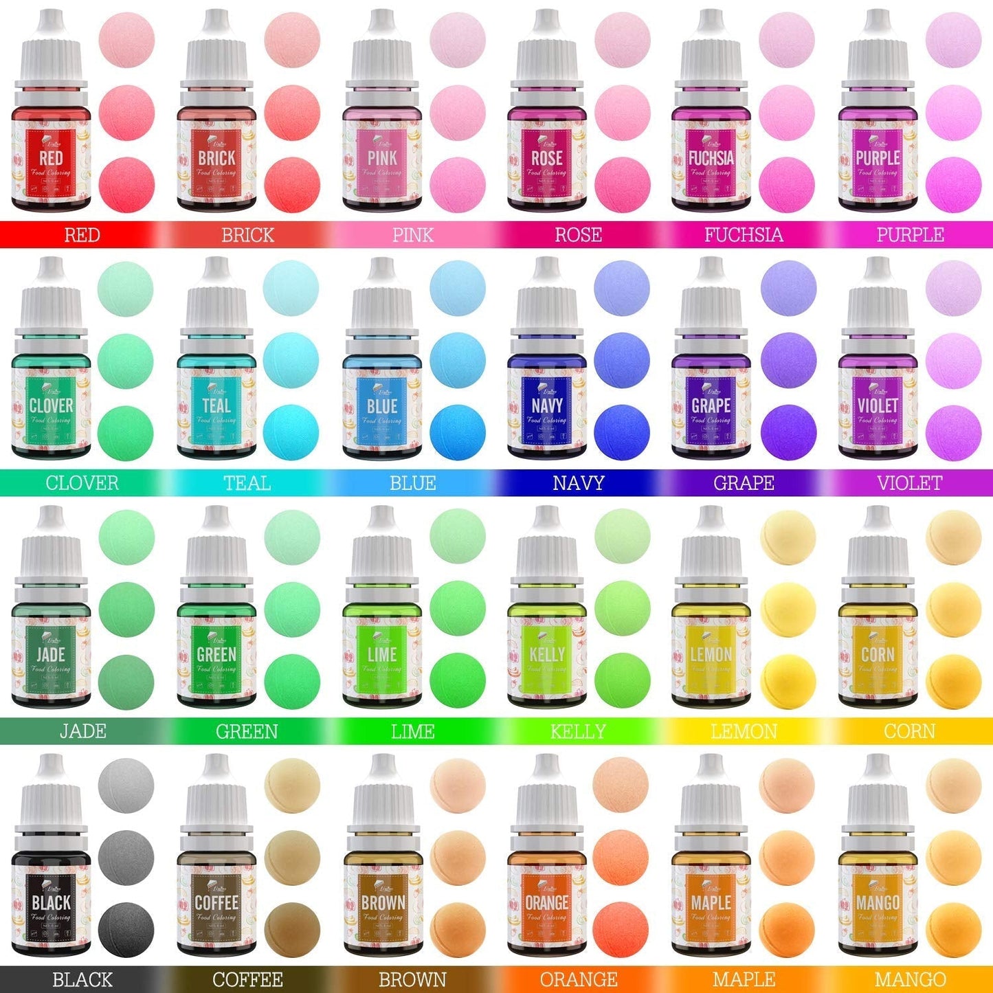 24 färger matfärgning - flytande matfärg för bakning av kakor, kakor, macarons, dekoration och matlagning - livlig matfärg för luftborstning, fondant - 6 ml styck