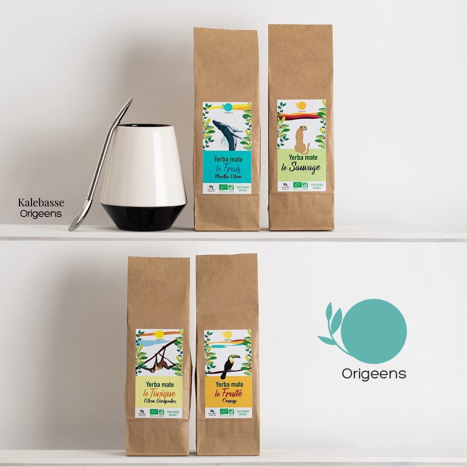ORIGEENS BIO MATE TE-presentset X4 I Yerba Mate Bio 4X80G I Yerba Mate te-set, presentidé
