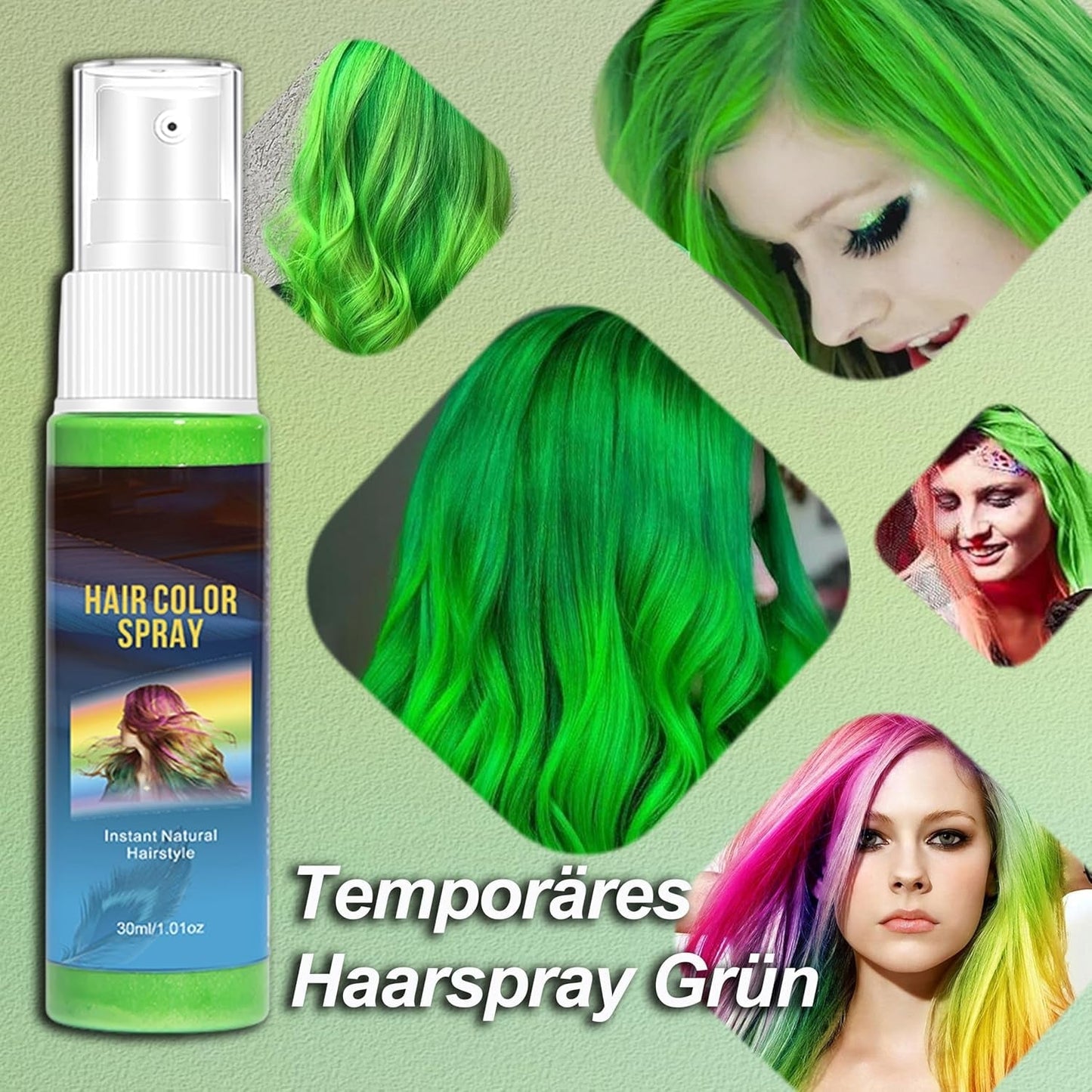 Hårsprayfärg - 30 ml tillfällig grön hårfärgsspray, naturlig hårfärgning tillfällig hårfärgsspray, tvättbar hårfärg för fest Cosplay Halloween (grön) Naty Shop hårfärgning