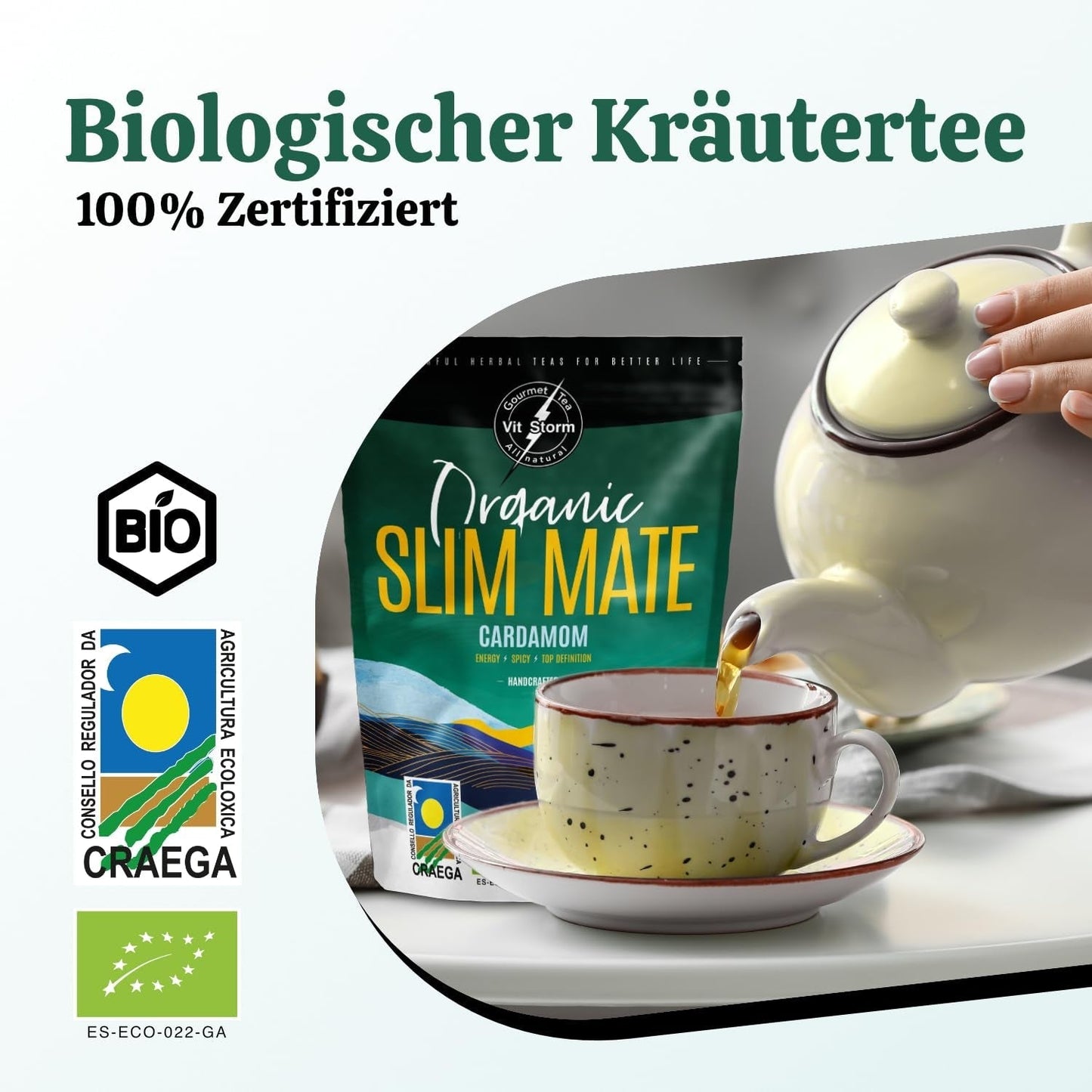 VITSTORM® Slim Tea Kardemumma – BIO Yerba Mate Tea – Detox och urindrivande te – 100G