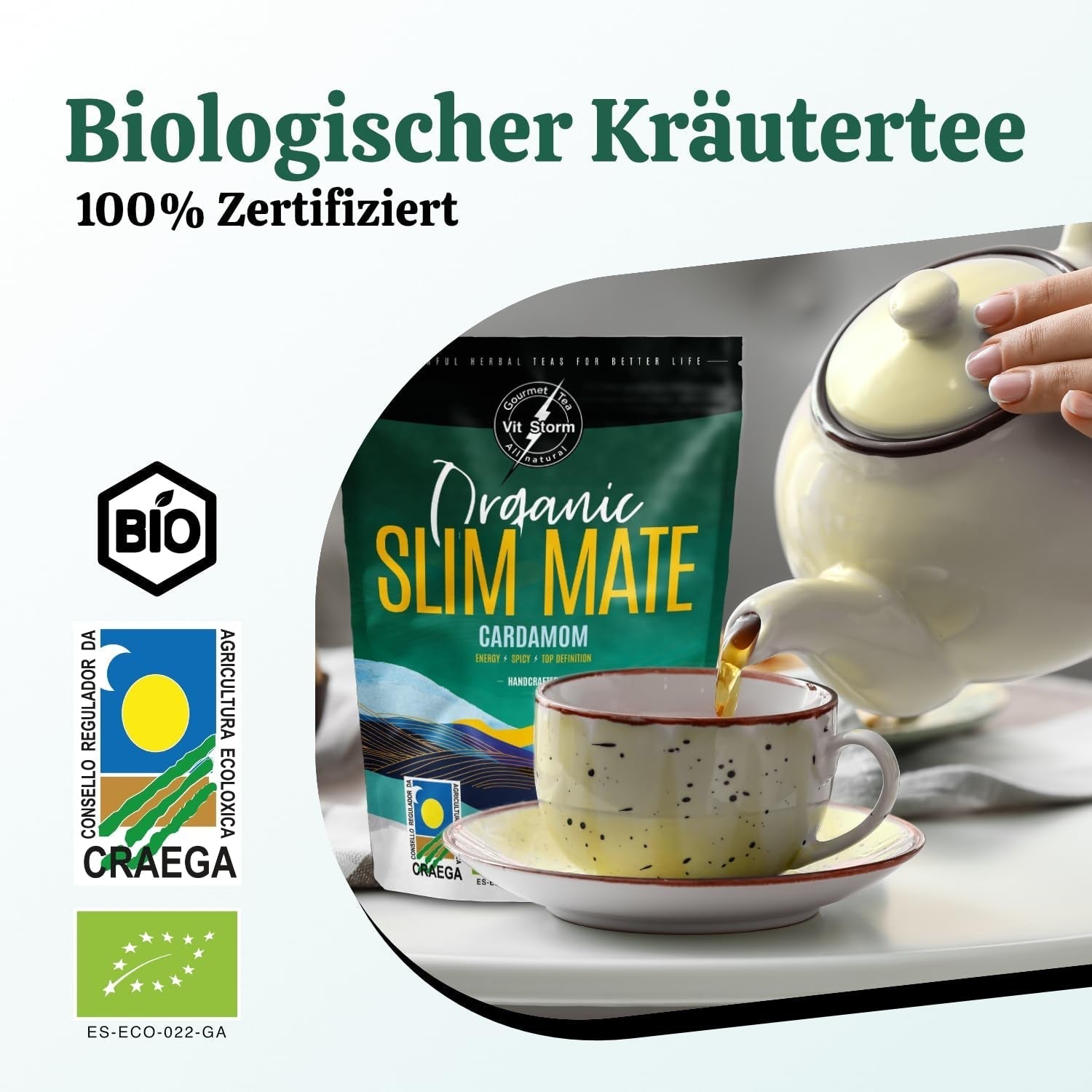 VITSTORM® Slim Tea Kardemumma – BIO Yerba Mate Tea – Detox och urindrivande te – 100G