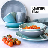 MÄSER 931844 Elissa Series Moderna servisset för 6, blå med vit kant, 24-delat kombinationsset, keramik