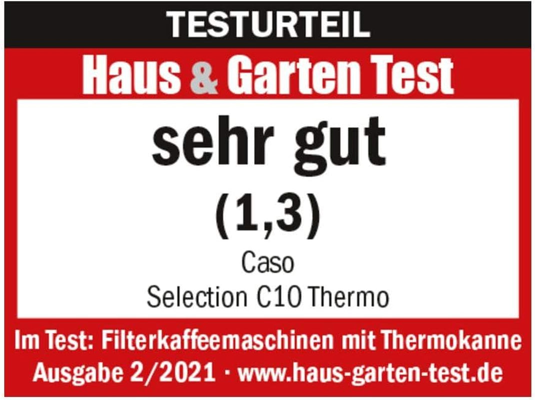 CASO Selection C 10 Thermo Design kaffebryggare – Rostfritt stålhölje, 1,2 l isotermisk karaff (10 koppar), touchkontroller och timer, Aroma PLUS-funktion, permanent filter, anti-droppfilter