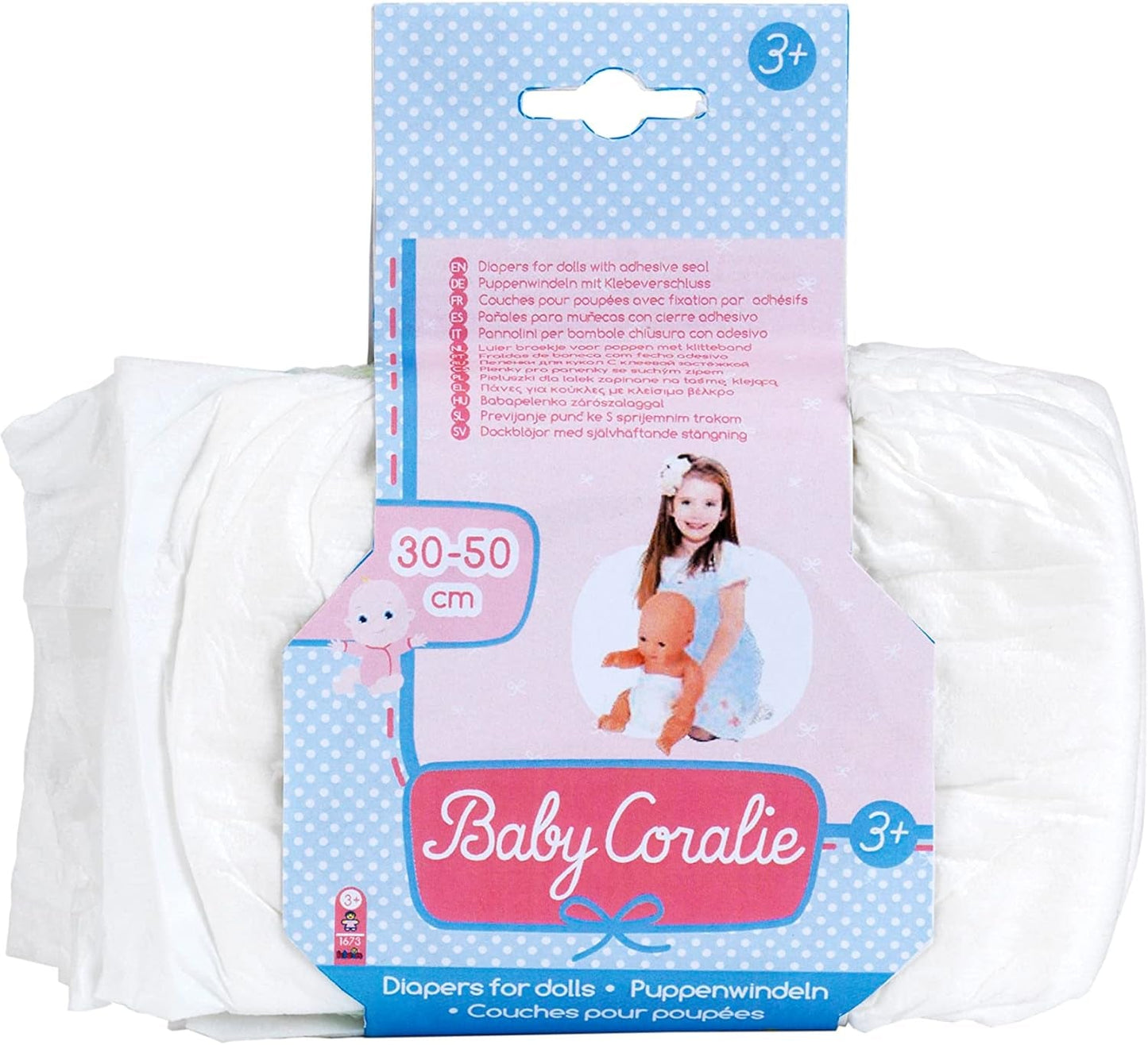 Blöjor Theo Klein 1673 Baby Coralie | För dockor från 30 till 50 cm | Tre blöjor med kardborre | Leksak för barn från 3 år och uppåt