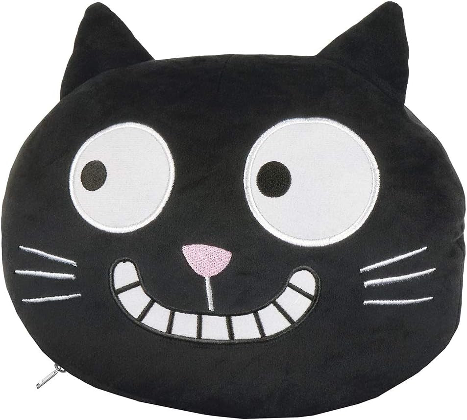 Moses nackkudde. Ed, katten | 2-i-1 nack- och huvudkudde för resor | Katt resekudde, 28 cm, Svart