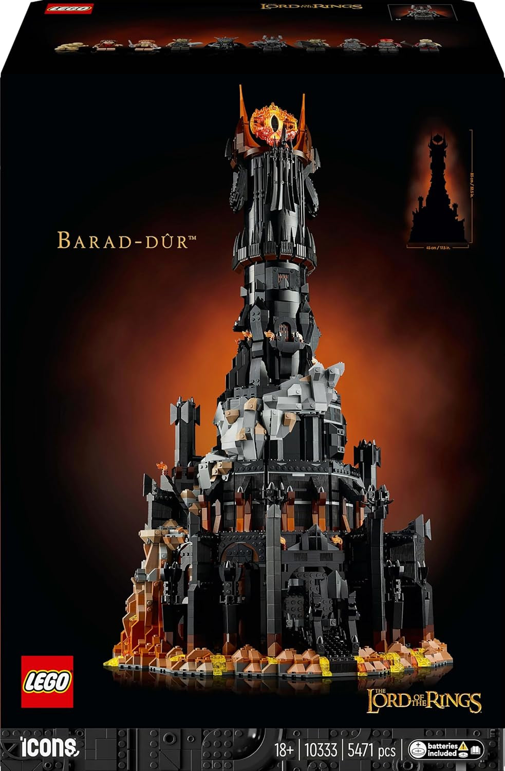 LEGO Ikoner Sagan om ringen: Barad-Door vuxen byggset med Sauron, Gothmog, Orc, Frodo, Sam och Gollum Minifigurer Filmminnen Fan Samlarobjekt 10333 Byggset Beuche den LEGO-Store