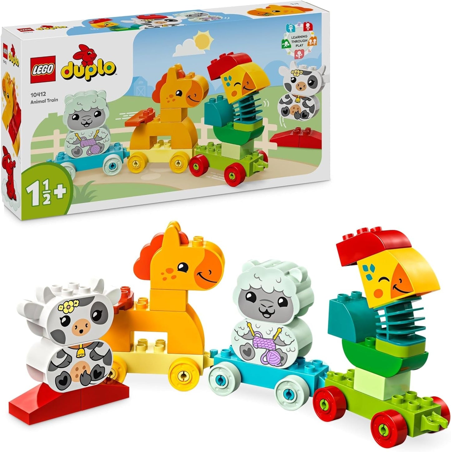 LEGO DUPLO Djurtåg, Tågleksak med hjul, Kreativ byggnad och återuppbyggnad av djurfigurer, Pedagogisk leksak för småbarn, Födelsedagspresent för djurälskare Flickor och pojkar 1½ år gamla 10412 Byggset Besuche den LEGO-Store Singel