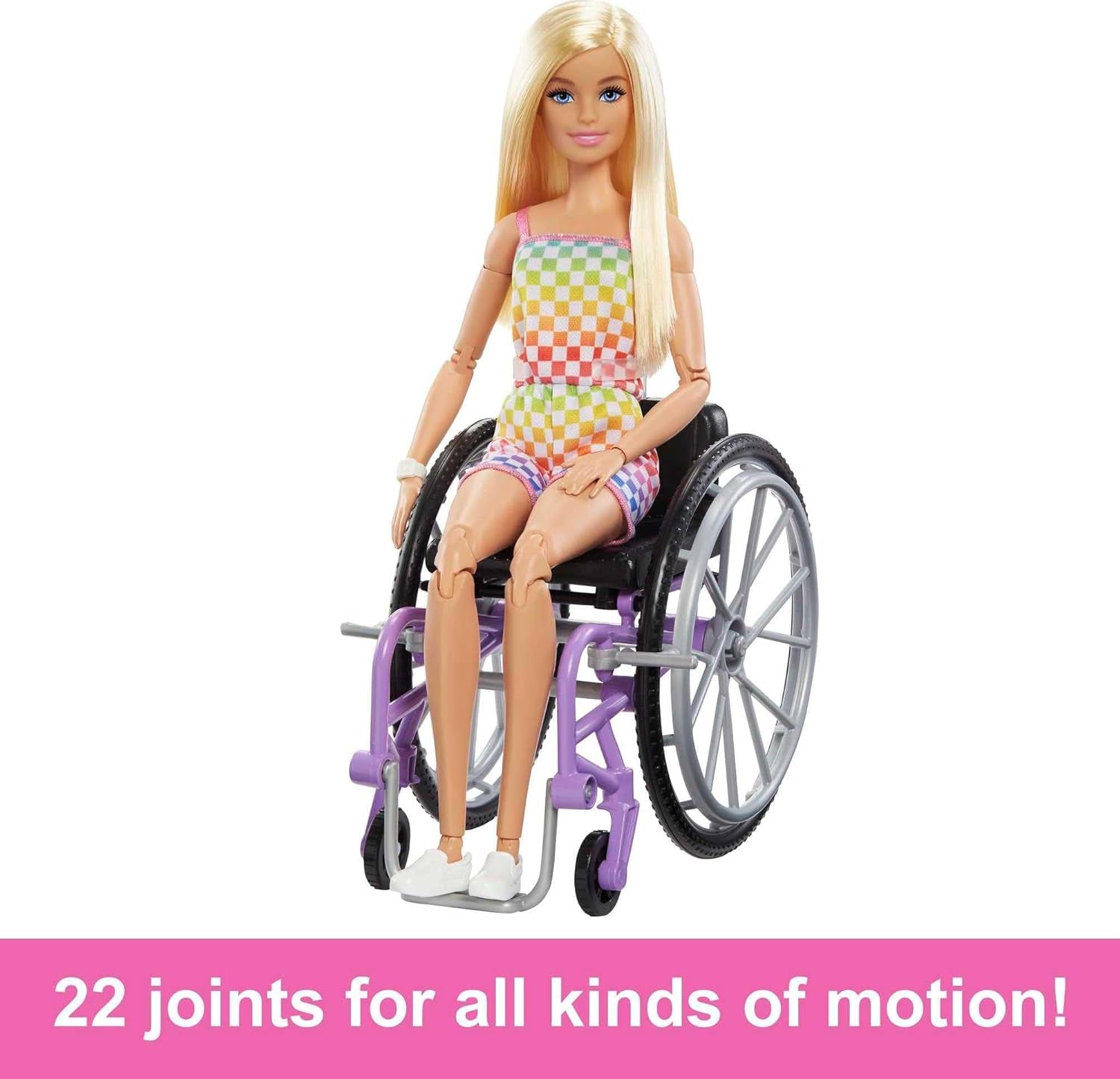 Barbie Fashionista docka, blont hår och regnbågsbyxa, rullstol och ramp ingår, dockgåva för barn, leksak för åldrarna 3 och uppåt, HJT13