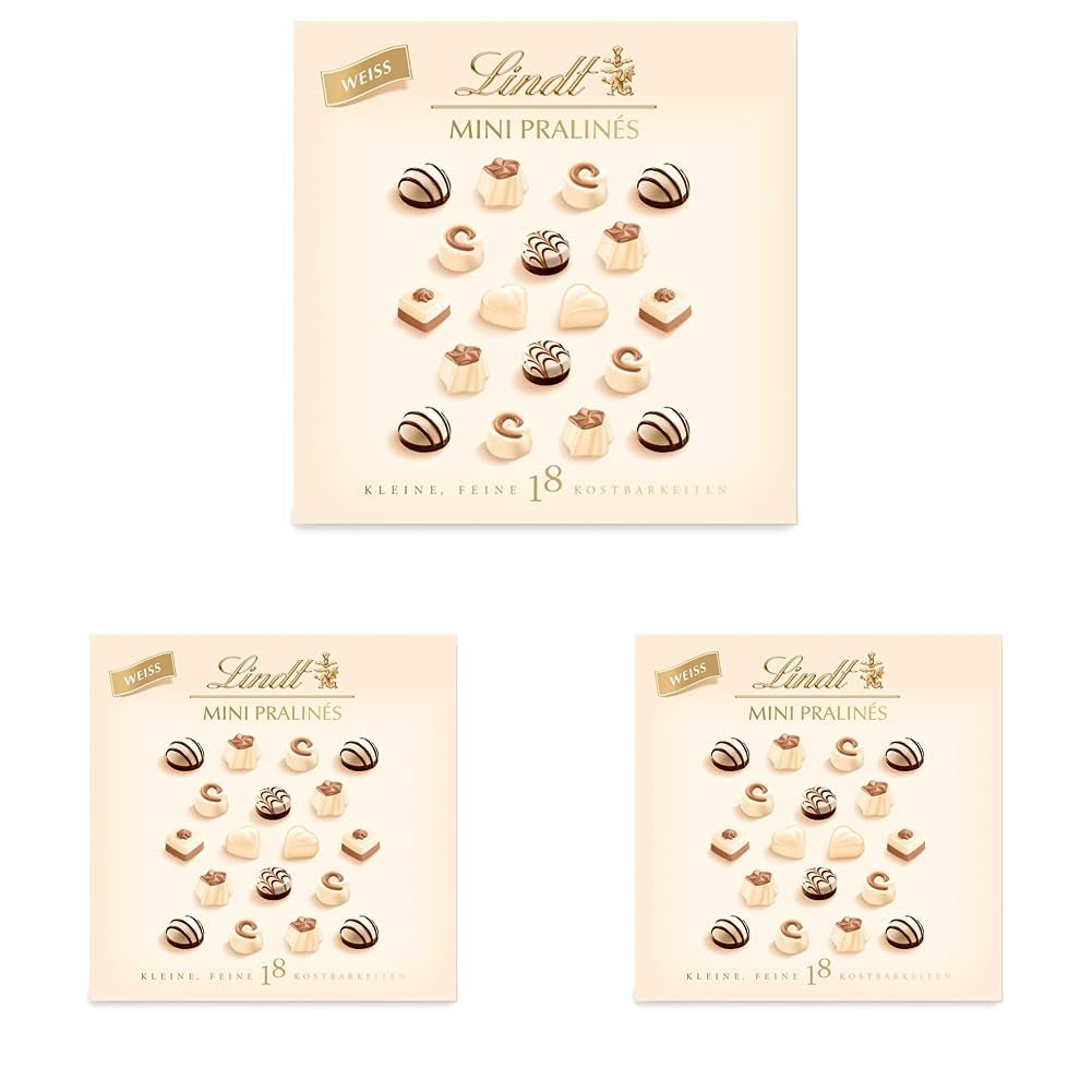 Choklad - Mini vita praliner | 90 g | Ask med 18 praliner i 6 läckra sortiment | Gåva av choklad | Chokladpresent (paket med 3)