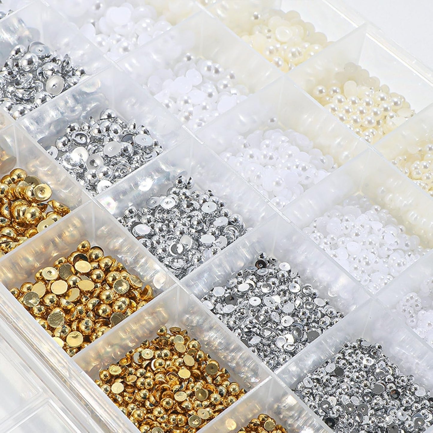 GZMAYUEN 920st Guld Silver Flatback Perlen Für Nägel, Halbrunde Weiße Beige Nail Perlen, Kleine Halbrunde Flatback Perlen Für DIY Nail Art Decor