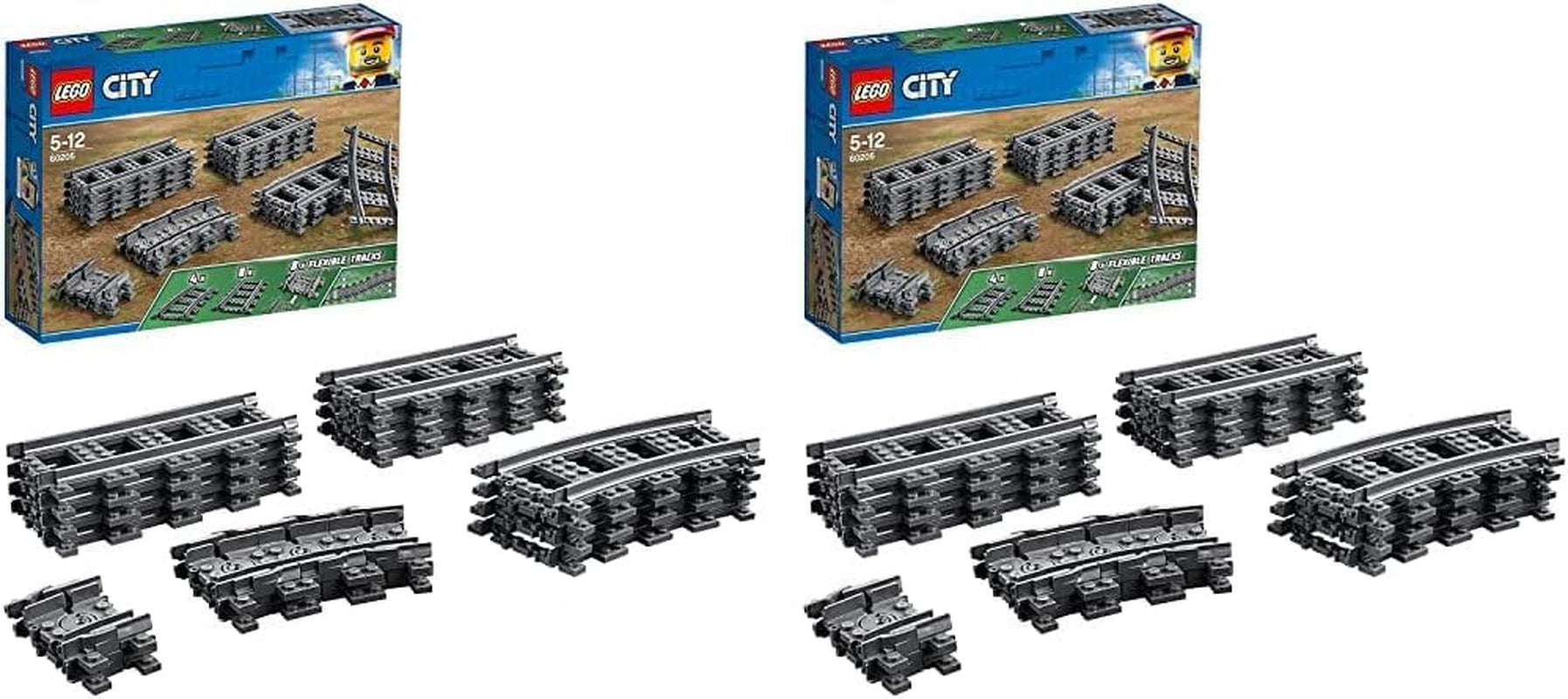 LEGO 60205 Stadsbanor 20 delar expansionsset för barn pojkar och flickor Leksaksset Byggset Besuche den LEGO-Store 26X72X19Cm (paket med 2) Singel