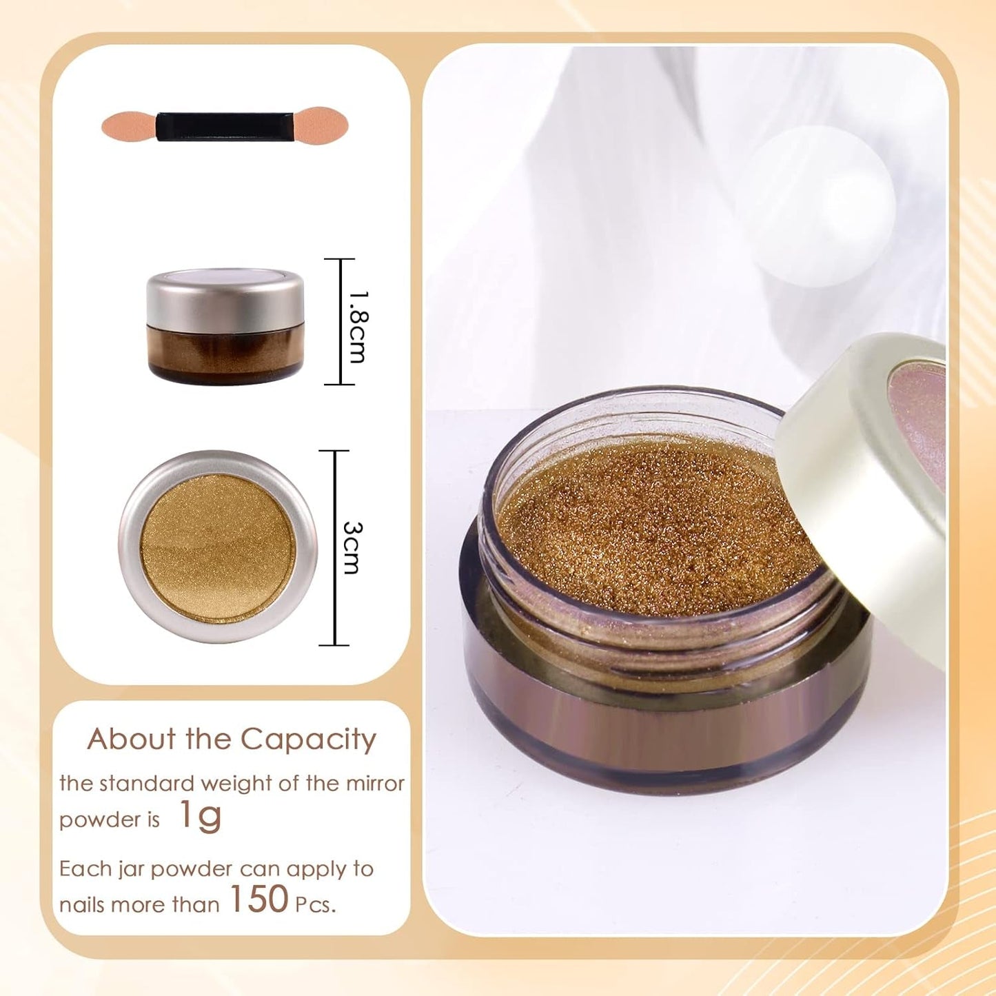 Chrome Nagel Pulver Spiegel Effekt Metallic Staub Holographische Glitter Glasierte Maniküre Dekoration Reflektierendes Pigment Für DIY Gel Polish Nail Art, Harz Handwork, Geschenke Für Gold