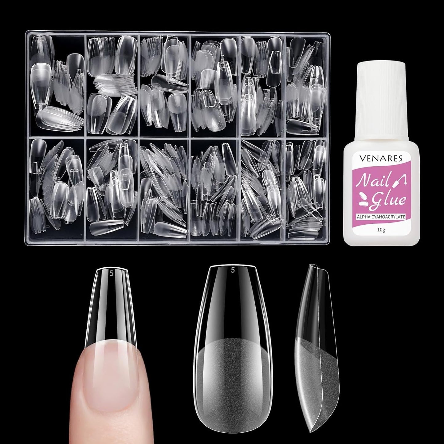 Korta lösnaglar Ballerina 500st lim på 12 storlekar konstgjorda naglar Korta mjuka gel Heltäckande Nageltips för gelnaglar Korta S