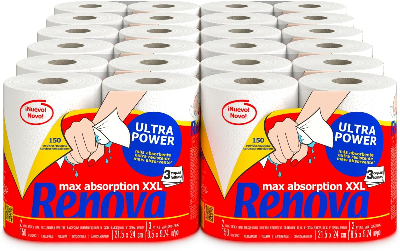 Köksrullar Renova Renova Ultrapower | 24 XXL-rullar = 60 standardrullar | 3 ultraabsorberande och maximalt motståndsskikt | Fsc-certifierat papper