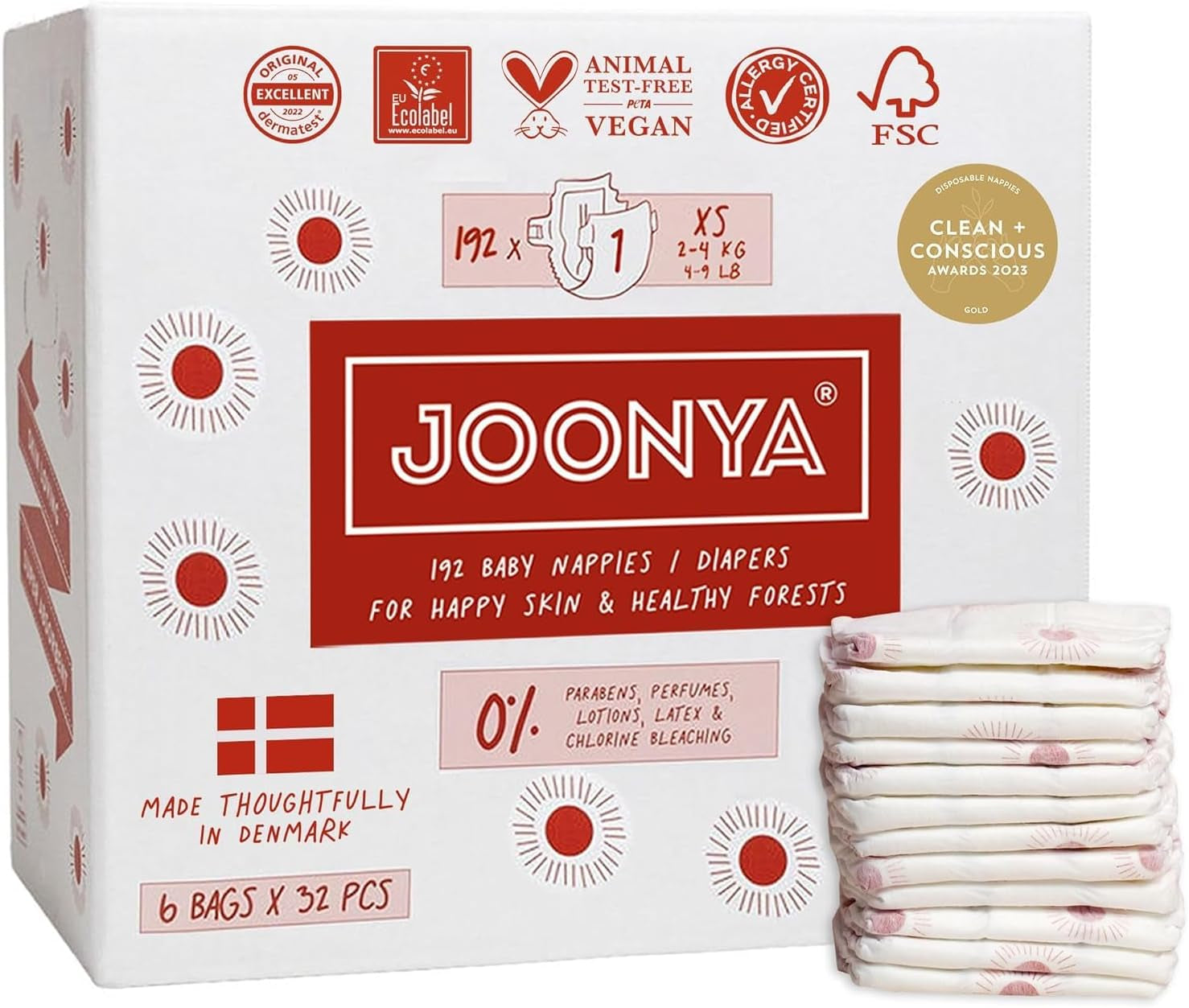 Babyblöjor, storlek 3M (4-8 kg) - 1 påse med 28 - Inga skadliga ämnen, miljövänlig, högabsorberande, lämplig för nattbruk, ultratunn och mjuk - Tillverkad i Danmark