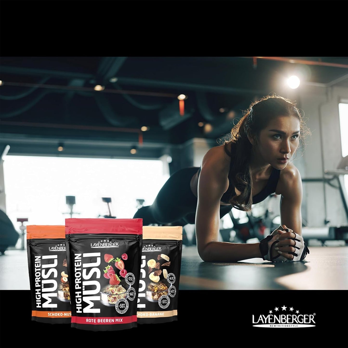 Layenberger 3K högproteinmüsli, 50% Eiweiß och 18% Kohlenhydrat - Enkelpack (1X 390 G) - Schoko-Nuss Cereale Naty Shop