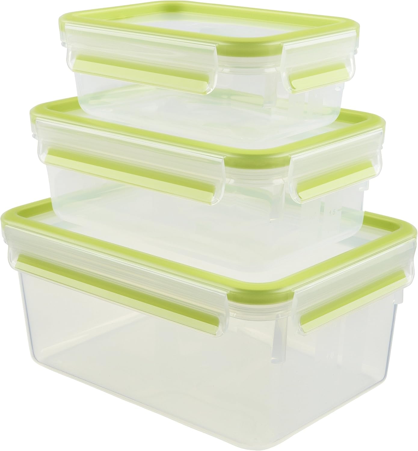 Emsa 515585 Matklipp & Stäng | 3 delar set | plast | transparent / grön | 0,55 / 1 / 2,2 liter Matförvaringslådor Naty Shop Green 0,55 L+1,00 L+ 2,20 L