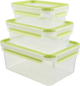 Emsa 515585 Matklipp & Stäng | 3 delar set | plast | transparent / grön | 0,55 / 1 / 2,2 liter Matförvaringslådor Naty Shop Green 0,55 L+1,00 L+ 2,20 L